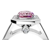 Halo Engagement Ring Setting for Fancy Pink Radiant Cut Center with Outer Bezel Rim, Pave Band and Prong Head in Sterling Silver