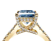 Solitaire Engagement Ring Setting for Fancy Blue Princess Cut Center with Widening Pave Band and Claw Prong Head in Yellow Gold