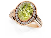 Halo Engagement Ring Setting for Fancy Yellow Oval Center with Outer Bezel Rim, Pave Band and Prong Head in Rose Gold