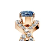 Halo Engagement Ring Setting for Fancy Blue Cushion Cut Center with Pave Infinity Twist Band and Prong Head in Rose Gold