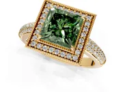 Milgrain Halo Engagement Ring Setting for Fancy Green Princess Cut Center with Three-Sided Pave Band and Prong Head in Yellow Gold