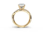 Solitaire Engagement Ring Setting for Asscher Cut Center with Woven 3-Strand Pave Band and Prong Head in Yellow Gold