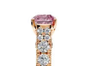 Solitaire Engagement Ring Setting for Fancy Pink Cushion Cut Center with Pave Cathedral Shoulders and Prong Head in Rose Gold