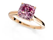 Solitaire Engagement Ring Setting for Fancy Pink Cushion Cut Center with Narrow Cathedral Band and Prong Head in Rose Gold