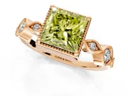 Vintage Station Engagement Ring Setting for Fancy Yellow Princess Cut Center with Accents and Prong Head in Rose Gold