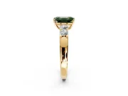 5 Stone Engagement Ring Setting for Fancy Green Emerald Cut Center with Plain Band and Prong Head in Yellow Gold