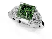 Leaf Cluster Engagement Ring Setting for Fancy Green Princess Cut Center with Marquise Accents and Prong Head in Platinum