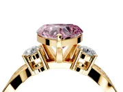 3 Stone Engagement Ring Setting for Fancy Pink Heart-Shaped Center with Pave Twist Band and Prong Head in Yellow Gold
