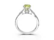 Solitaire Engagement Ring Setting for Fancy Yellow Cushion Cut Center with Pave Rail Split Shank and Prong Head in Platinum