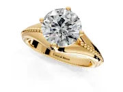 Solitaire Engagement Ring Setting for Round Cut Center with Milgrain Cathedral Band and Prong Head in Yellow Gold