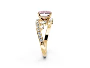 Solitaire Engagement Ring Setting for Fancy Pink Radiant Cut Center with Pave Bypass Twist Band and Prong Head in Yellow Gold