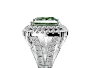 Double Halo Engagement Ring Setting for Fancy Green Princess Cut Center with Narrow Pave Split Shank and Prong Head in Platinum