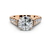 Solitaire Engagement Ring Setting for Round Cut Center with Pave Cathedral Shoulders and Prong Head in Rose Gold