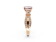 3 Stone Engagement Ring Setting for Fancy Pink Princess Cut Center with Pave Twist Band and Prong Head in Rose Gold