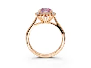 Starburst Halo Engagement Ring Setting for Fancy Pink Cushion Cut Center with Thin Round-Wire Band and Prong Head in Rose Gold