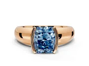 Tension Engagement Ring Setting for Fancy Blue Radiant Cut Center with Wide Flat Band and Tension Head in Rose Gold