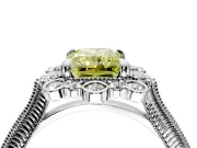 Milgrain Halo Engagement Ring Setting for Fancy Yellow Radiant Cut Center with Bezel Point Accents and Prong Head in White Gold