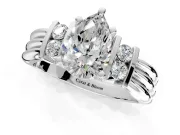 Solitaire Engagement Ring Setting for Pear-Shaped Center with Grooved Bar Accent Band and Prong Head in Platinum