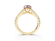 Solitaire Engagement Ring Setting for Fancy Pink Oval Center with Pave Split Shank and Prong Head in Yellow Gold