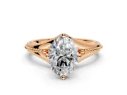 Solitaire Engagement Ring Setting for Oval Center with Milgrain Cathedral Band and Prong Head in Rose Gold