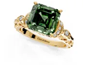 Solitaire Engagement Ring Setting for Fancy Green Asscher Cut Center with Filigree Band and Prong Head in Yellow Gold