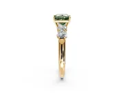 5 Stone Engagement Ring Setting for Fancy Green Princess Cut Center with Graduated Accents and Prong Head in Yellow Gold