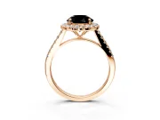 Halo Engagement Ring Setting for Fancy Black Round Cut Center with Narrowing Pave Band and Prong Head in Rose Gold