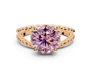 Halo Engagement Ring Setting for Fancy Pink Round Cut Center with Rope Twist Split Shank and Prong Head in Rose Gold