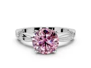 Solitaire Engagement Ring Setting for Fancy Pink Round Cut Center with Carved Leaf Shoulders and Prong Head in Platinum