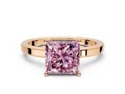Hidden Halo Engagement Ring Setting for Fancy Pink Princess Cut Center with Wide Flat Plain Band and Prong Head in Rose Gold
