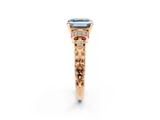 Solitaire Engagement Ring Setting for Fancy Blue Asscher Cut Center with Filigree Band and Prong Head in Rose Gold