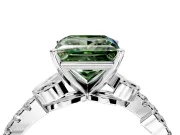 Leaf Motif Engagement Ring Setting for Fancy Green Princess Cut Center with Pave Band and Prong Head in Platinum
