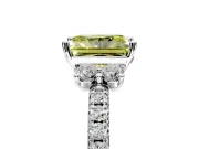 Paired Accent Engagement Ring Setting for Fancy Yellow Radiant Cut Center with Pave Band and Prong Head in Platinum