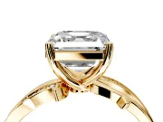 Solitaire Engagement Ring Setting for Asscher Cut Center with Pave and Plain Crossover Band and Prong Head in Yellow Gold