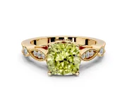 Solitaire Engagement Ring Setting for Fancy Yellow Cushion Cut Center with Marquise and Bezel Accents and Prong Head in Yellow Gold