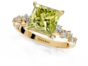 Solitaire Engagement Ring Setting for Fancy Yellow Princess Cut Center with Trailing Leaf Accent Band and Prong Head in Yellow Gold