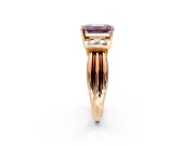 Solitaire Engagement Ring Setting for Fancy Pink Emerald Cut Center with Grooved Bar Accent Band and Prong Head in Rose Gold