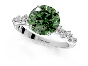 Cluster Engagement Ring Setting for Fancy Green Round Cut Center with Round Cut Accent Band and Prong Head in Sterling Silver
