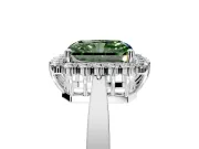 Starburst Halo Engagement Ring Setting for Fancy Green Radiant Cut Center with Flat Cathedral Band and Prong Head in Sterling Silver
