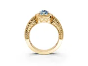 Milgrain Halo Engagement Ring Setting for Fancy Blue Marquise Center with Pave Band and Prong Head in Yellow Gold