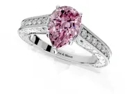 Solitaire Engagement Ring Setting for Fancy Pink Pear-Shaped Center with Engraved Pave Band and Prong Head in White Gold