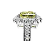 Halo Engagement Ring Setting for Fancy Yellow Princess Cut Center with Milgrain Channel Band and Prong Head in Sterling Silver