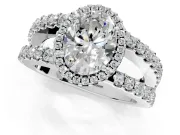 Halo Engagement Ring Setting for Oval Center with Wide-Open Pave Split Shank and Prong Head in Platinum