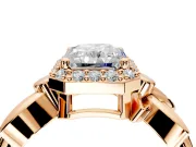 Halo Engagement Ring Setting for Radiant Cut Center with Floral Band and Prong Head in Rose Gold