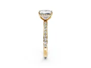 Hidden Halo Engagement Ring Setting for Princess Cut Center with Pave Band and Prong Head in Yellow Gold