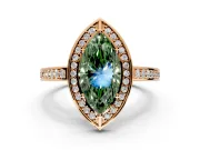 Halo Engagement Ring Setting for Fancy Green Marquise Center with Framed Halo, Pave Band and Prong Head in Rose Gold
