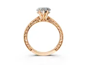 Solitaire Engagement Ring Setting for Heart-Shaped Center with Engraved Milgrain Band and Prong Head in Rose Gold