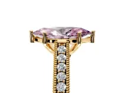 Solitaire Engagement Ring Setting for Fancy Pink Marquise Center with Engraved Pave Band and Prong Head in Yellow Gold