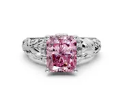 Solitaire Engagement Ring Setting for Fancy Pink Radiant Cut Center with Filigree Accent Basket and Prong Head in Platinum