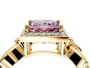 Halo Engagement Ring Setting for Fancy Pink Princess Cut Center with Floral Band and Prong Head in Yellow Gold